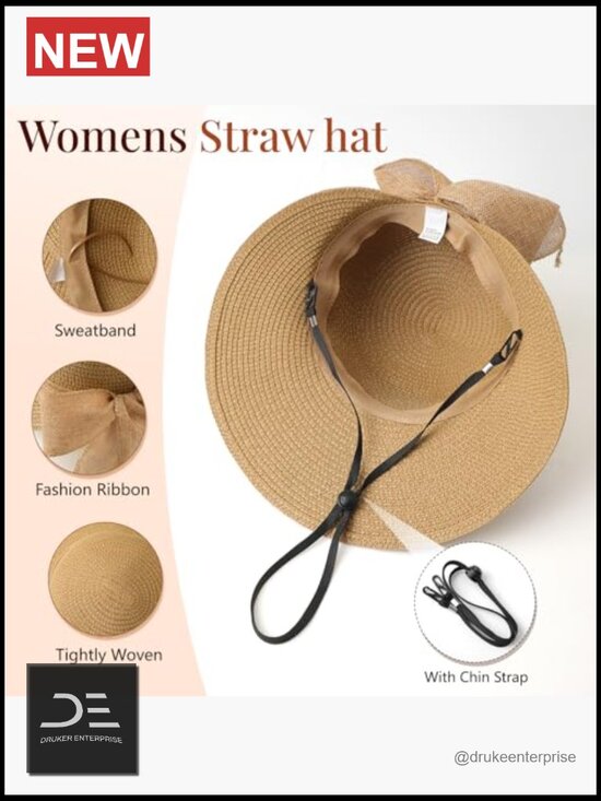 Foldable Straw Sun Hat UPF 50+ UV Protection Beach Hat Adjustable